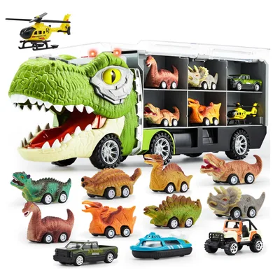 JOYIN dinosaur transport truck with pull back cars
